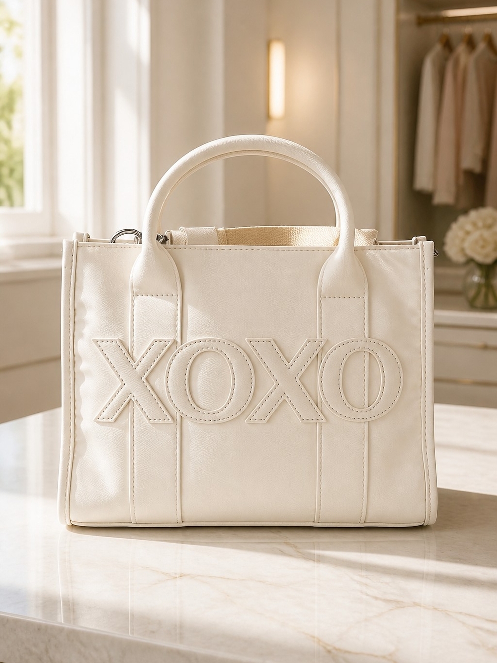 XOXO Cream/White Logo Tote Bag